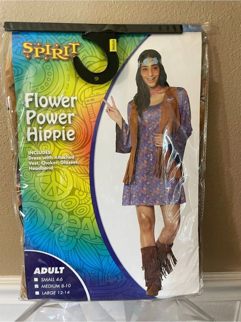 Flower Power Hippie Adult Medium 8-10 Costume New!